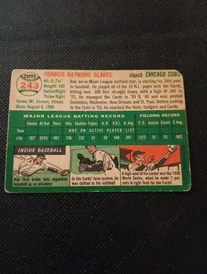 1954 Topps - Ray Blades #243. Chicago Cubs. Coach. VG - VG+ - Baseball Card Single