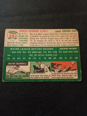 1954 Topps - Ray Blades #243. Chicago Cubs. Coach. VG - VG+ - Baseball Card Single