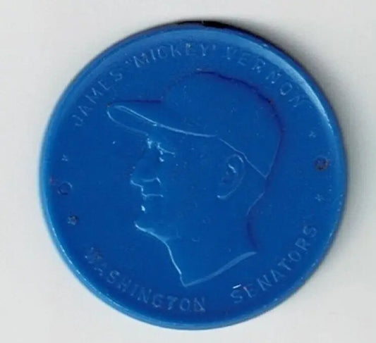 Blue coin featuring Mickey Vernon profile from Armour Hot Dogs collection