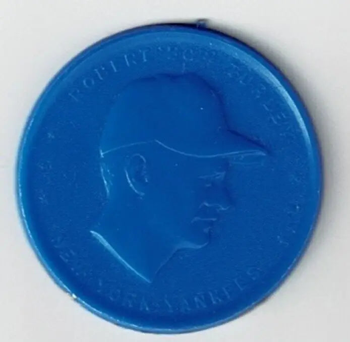 Blue plastic coin featuring Bob Turley profile from Armour Hot Dogs New York Yankees
