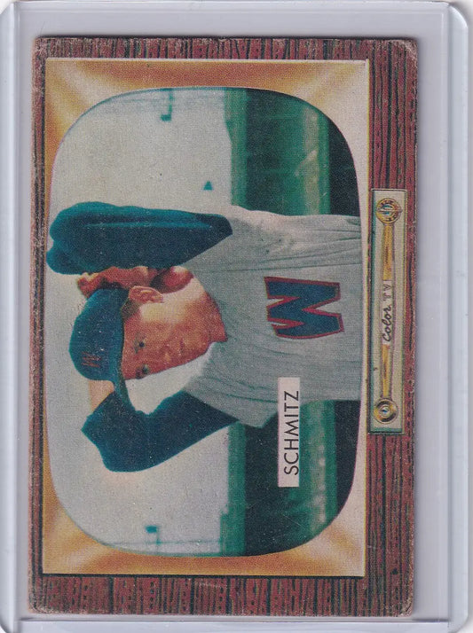 Bowman baseball card of Johnny Schmitz Washington Senators 1955 Bowman #105