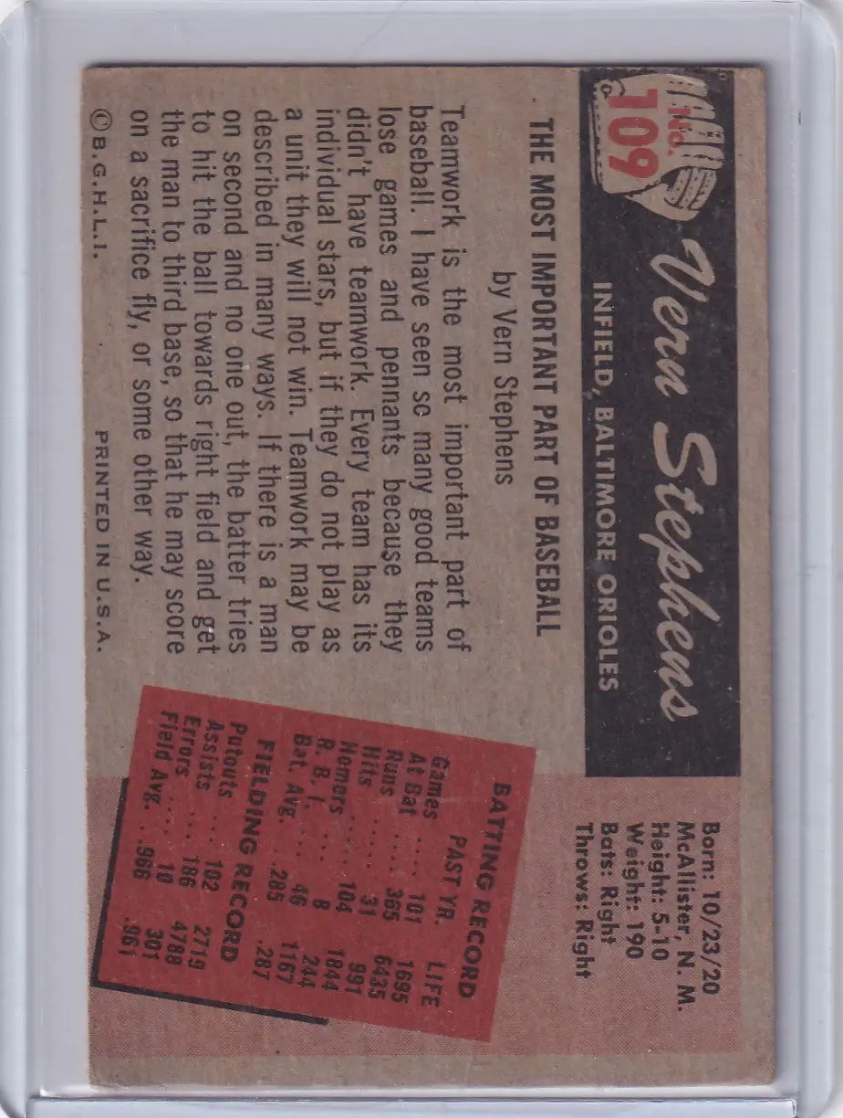 1955 Bowman Baseball #109 Vern Stephens - Baltimore Orioles