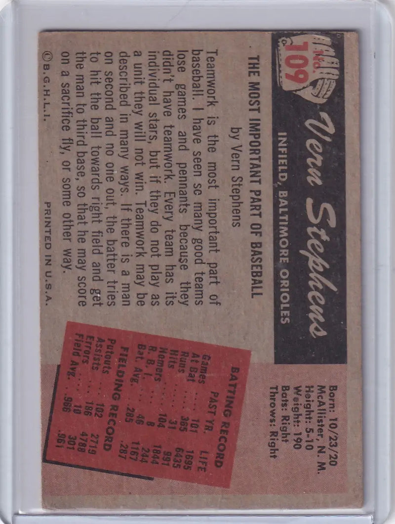 1955 Bowman Baseball #109 Vern Stephens - Baltimore Orioles