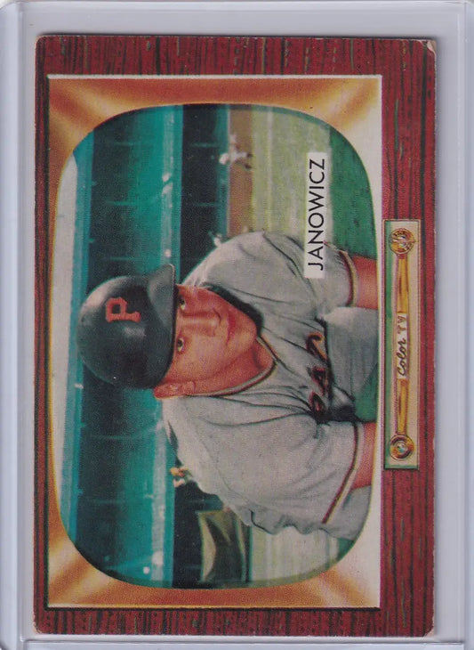 Baseball card of Vic Janowicz from 1955 Bowman Baseball for Pittsburgh Pirates fans