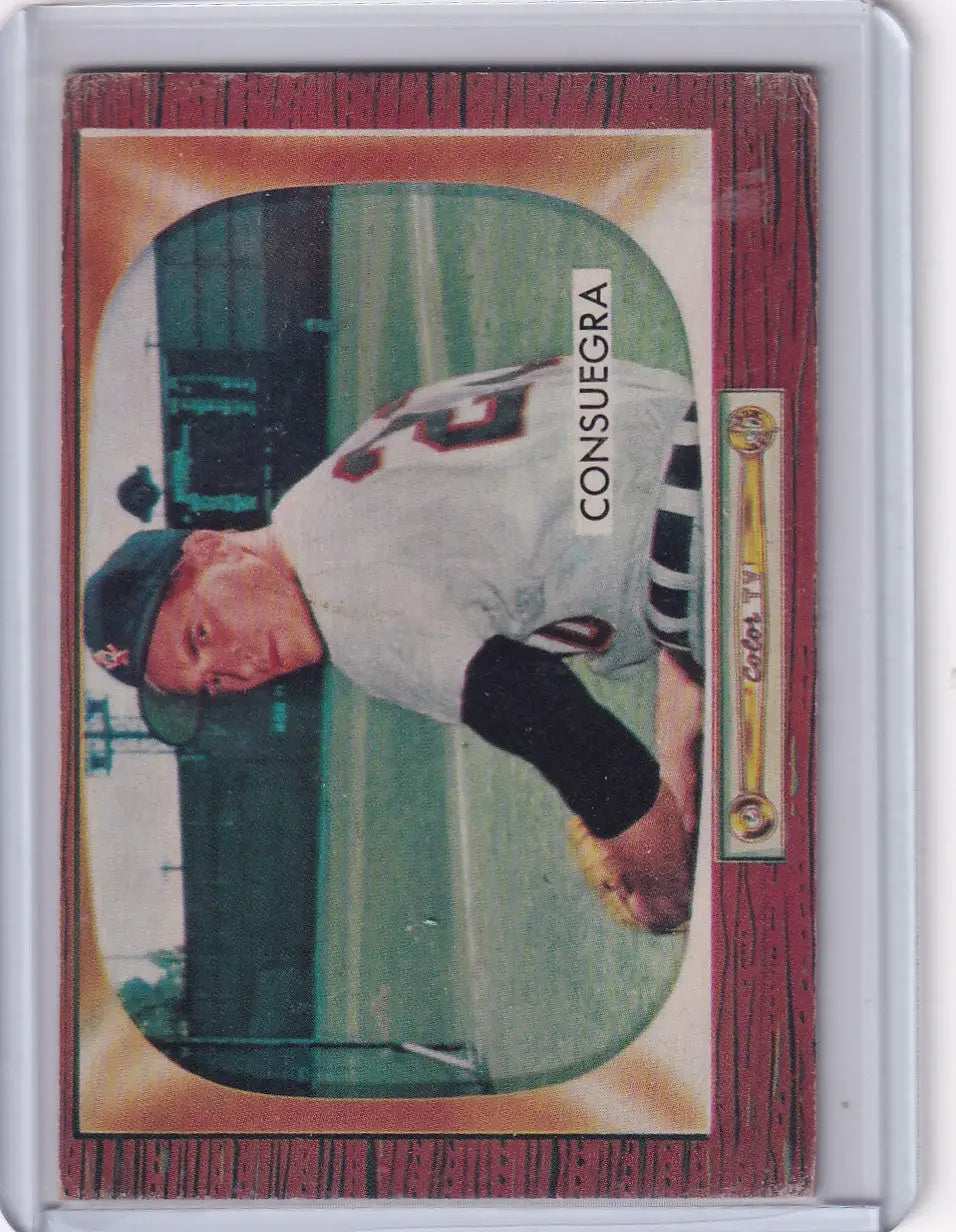 Baseball card featuring Sandy Consuegra of the Chicago White Sox from Bowman Baseball 1955