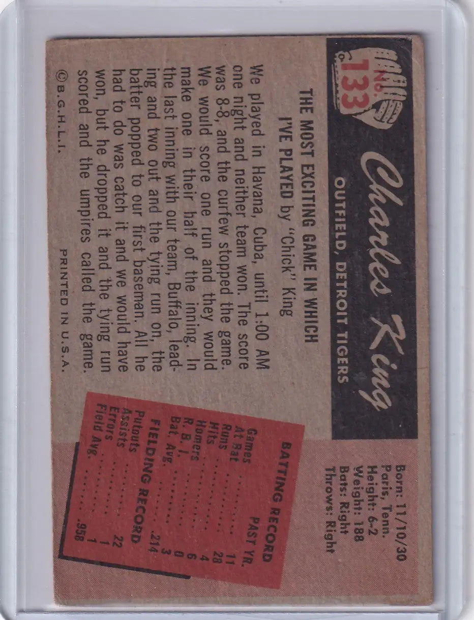 1955 Bowman Baseball #133 Chick King - Detroit Tigers RC - Baseball Card Single