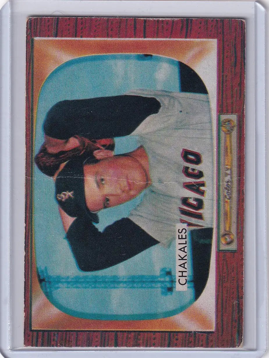 1955 Bowman Baseball card of Bob Chakales from the Chicago White Sox team