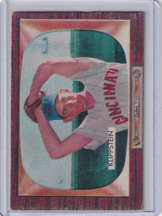 Vintage Bowman Baseball card featuring Johnny Klippstein of the Cincinnati Redlegs