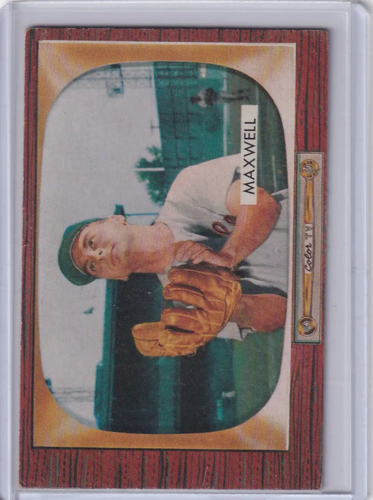 Vintage Bowman Baseball card of Charlie Maxwell from Baltimore Orioles in TV-style border