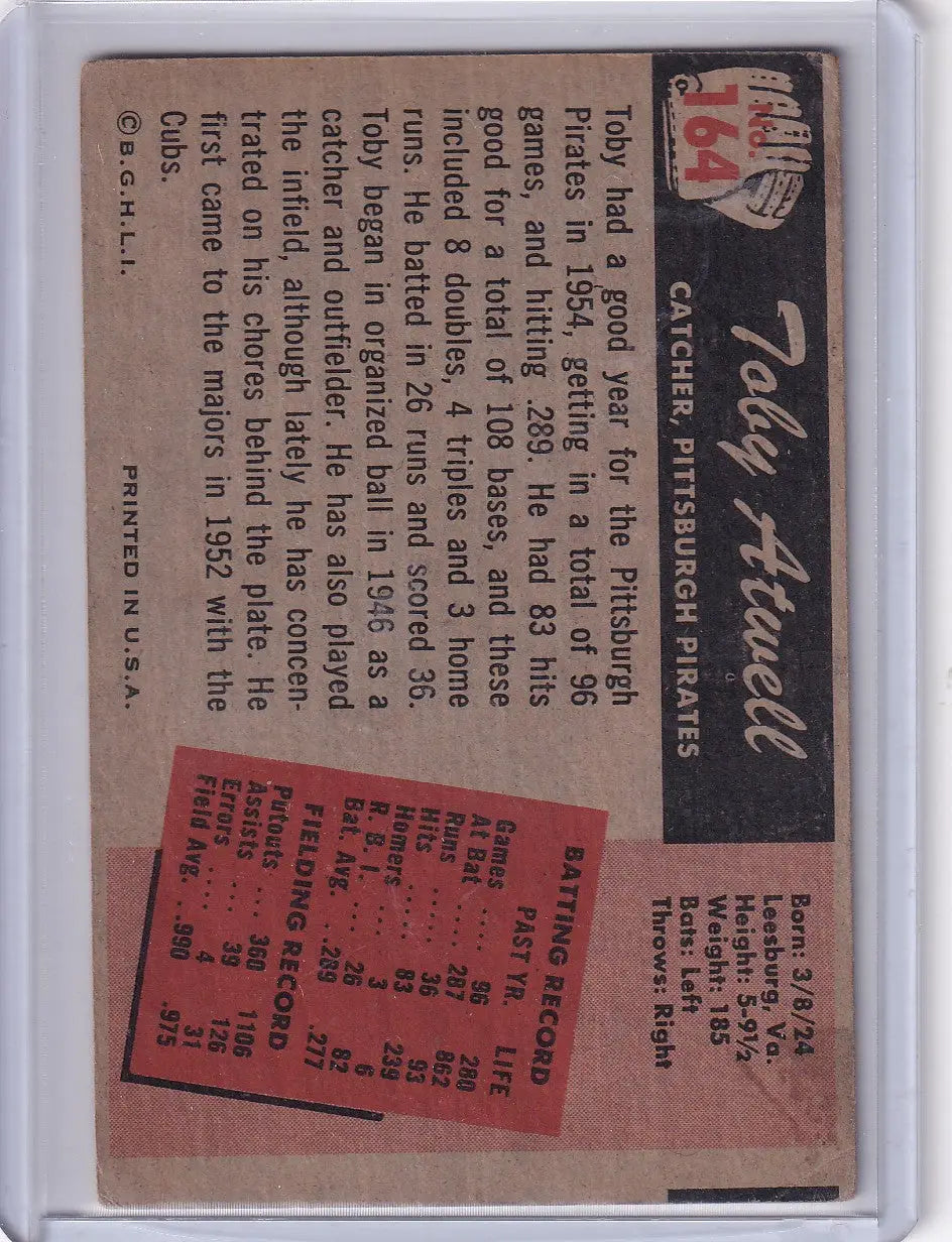 1955 Bowman Baseball #164 Toby Atwell - Pittsburgh Pirates - Baseball Card Single