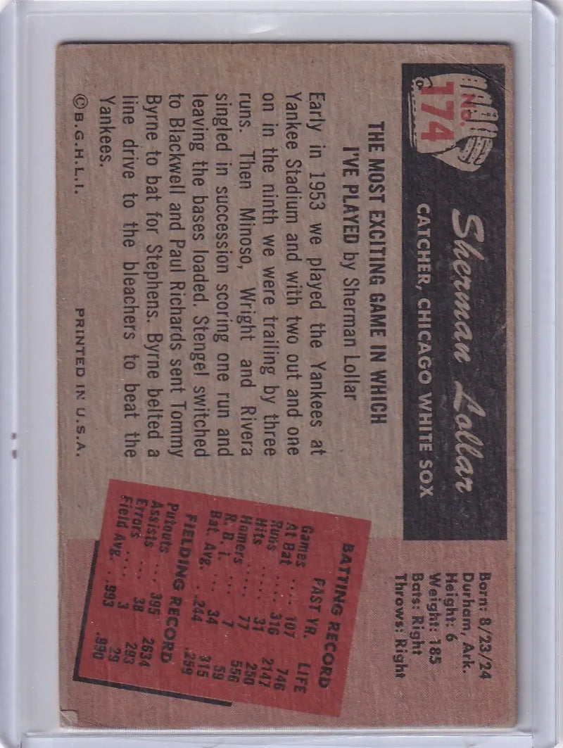 1955 Bowman Baseball #174 Sherm Lollar - Chicago White Sox - Baseball Card Single