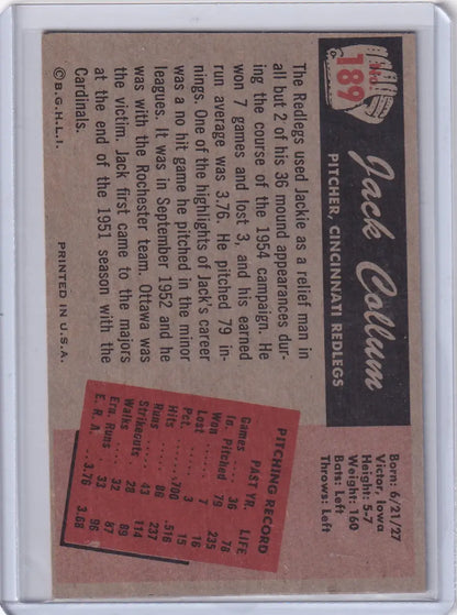 Vintage Bowman Baseball card featuring Jack Collum of the Cincinnati Redlegs