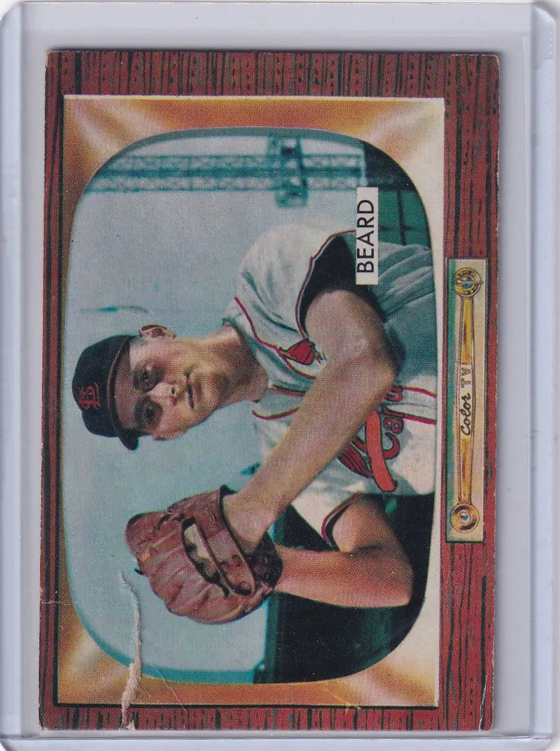 Worn Bowman baseball card of Ralph Beard, St. Louis Cardinals rookie keeper