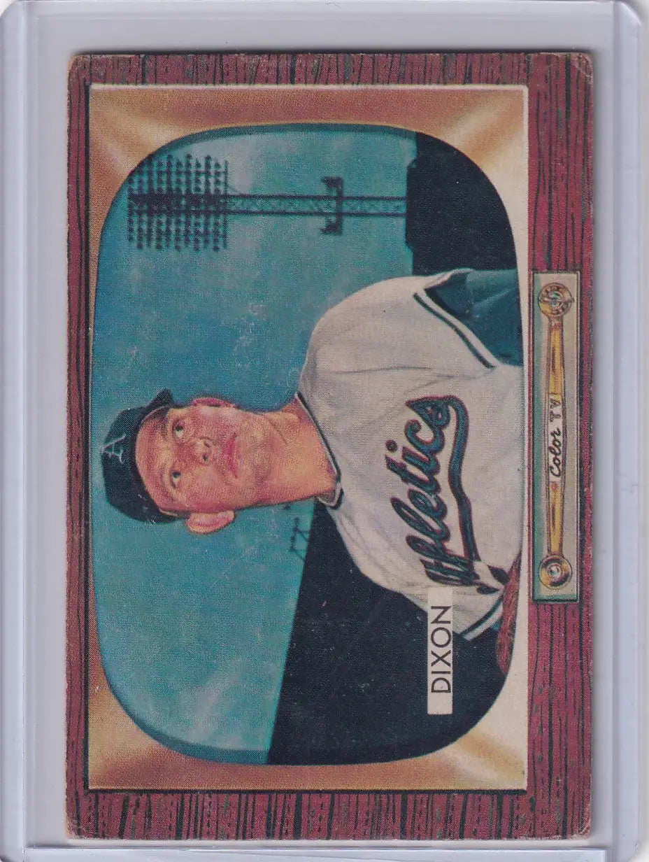 Vintage 1955 Bowman Baseball card of Sonny Dixon with Kansas City Athletics logo