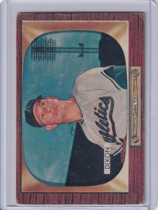 Vintage 1955 Bowman Baseball card of Sonny Dixon with Kansas City Athletics logo