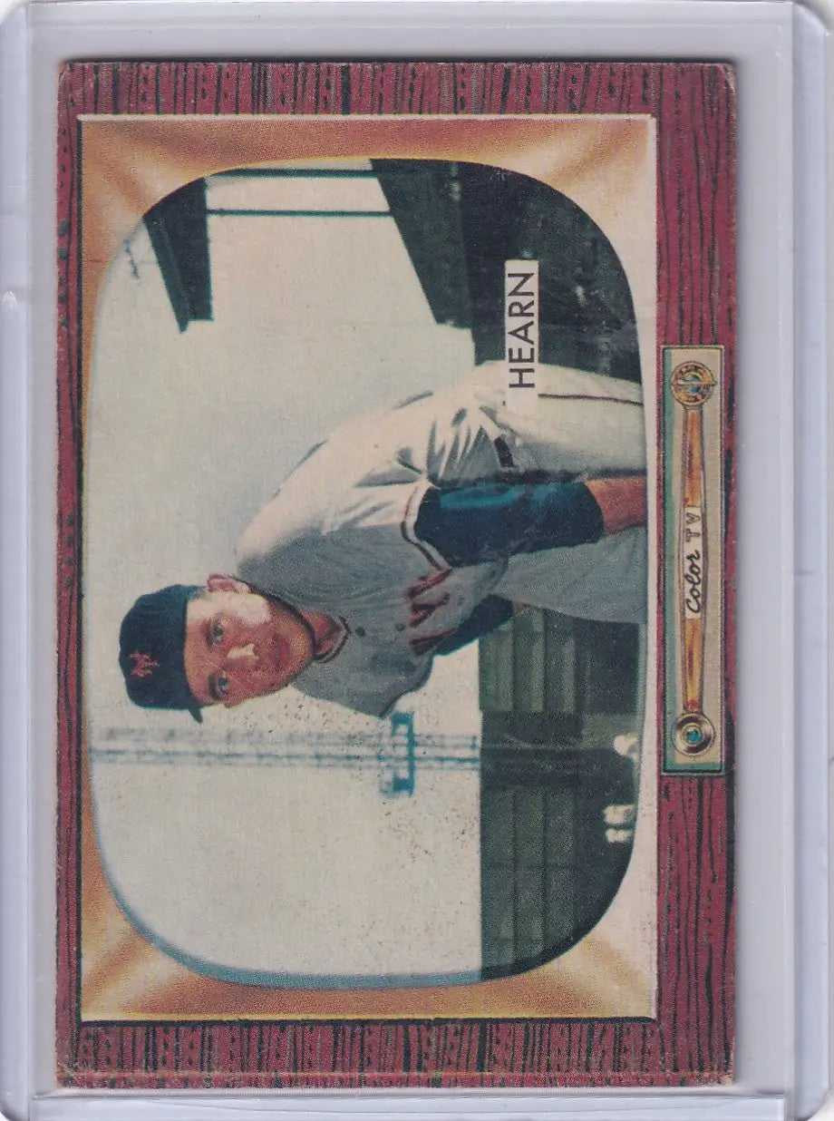 Vintage Bowman Baseball card of Jim Hearn New York Giants pitcher in protective sleeve