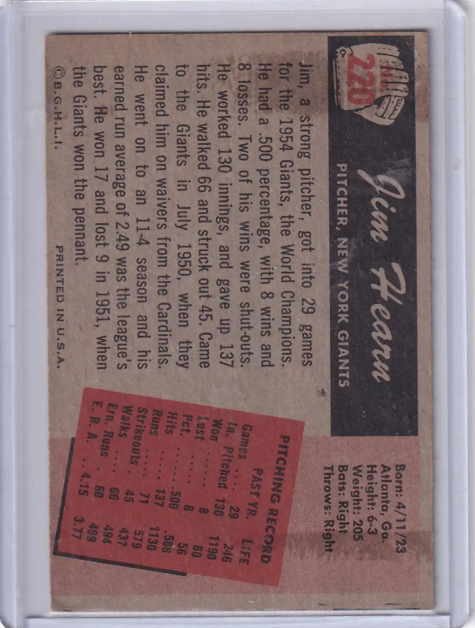 Vintage Bowman Baseball card featuring Jim Hearn of the New York Giants