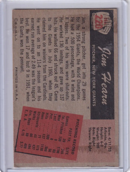 Vintage Bowman Baseball card featuring Jim Hearn of the New York Giants