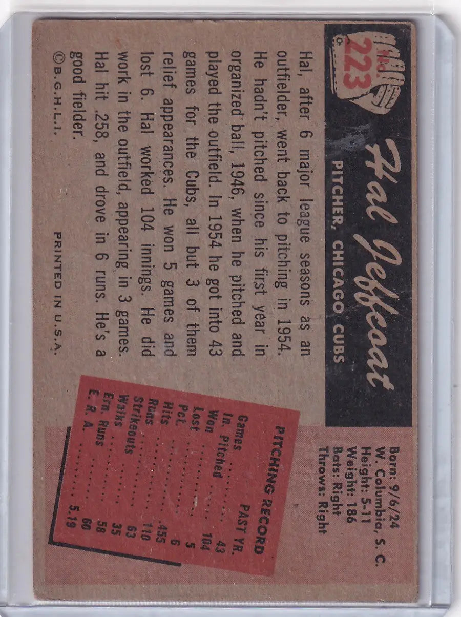1955 Bowman Baseball #223 Hal Jeffcoat - Chicago Cubs - Baseball Card Single