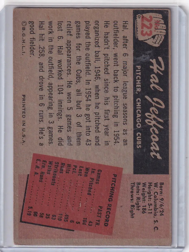 1955 Bowman Baseball #223 Hal Jeffcoat - Chicago Cubs - Baseball Card Single