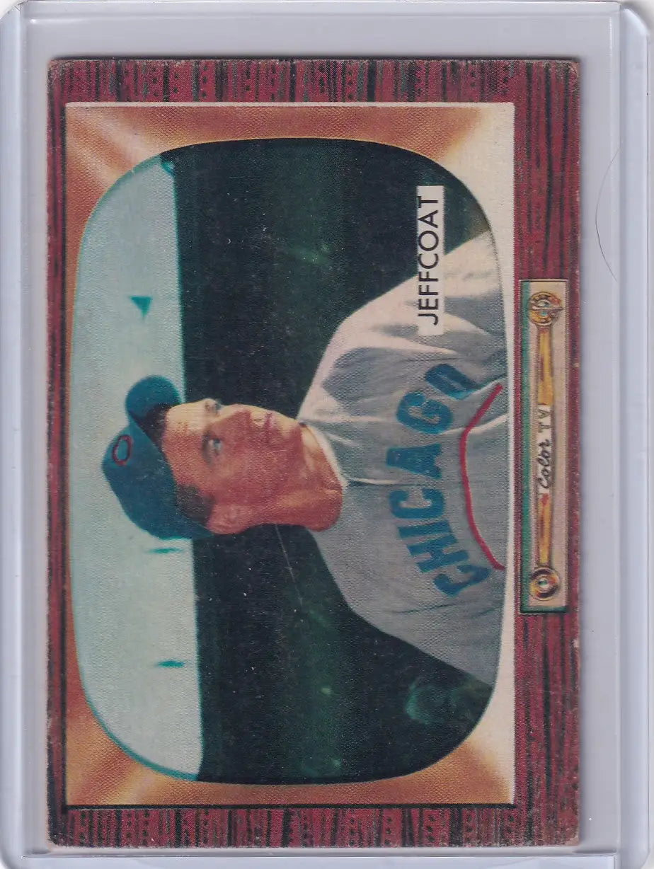 Vintage Bowman Baseball trading card of Hal Jeffcoat of the Chicago Cubs from 1955