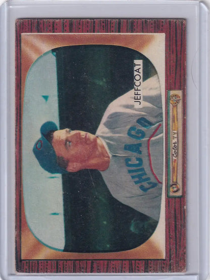 Vintage Bowman Baseball trading card of Hal Jeffcoat of the Chicago Cubs from 1955