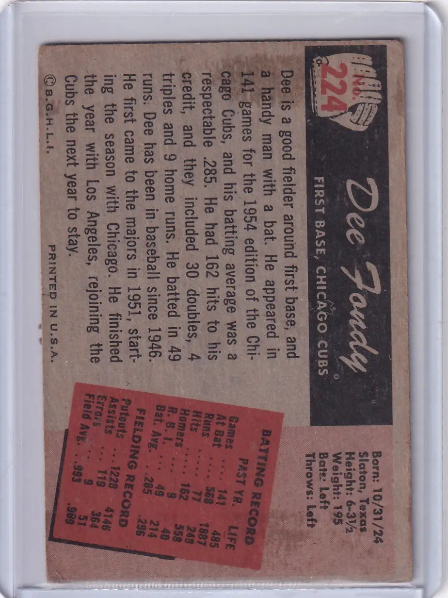 1955 Bowman Baseball #224 Dee Fondy - Chicago Cubs