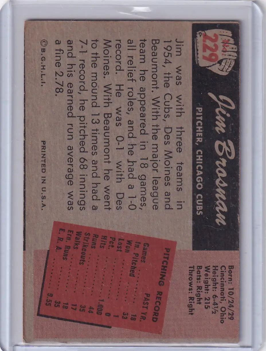 1955 Bowman Baseball #229 Jim Brosnan - Chicago Cubs RC