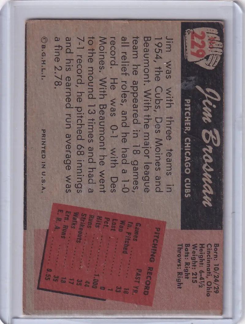 1955 Bowman Baseball #229 Jim Brosnan - Chicago Cubs RC - Baseball Card Single