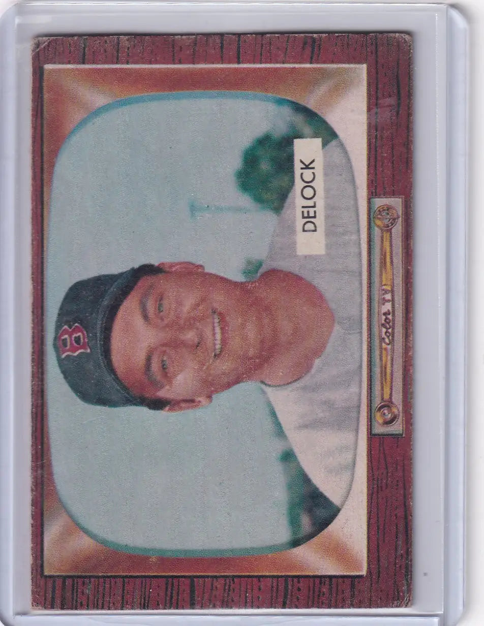 Vintage Bowman Baseball card of Ivan Delock Boston Red Sox player in protective sleeve