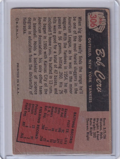 Vintage Bowman Baseball card featuring Bob Cerv of the New York Yankees