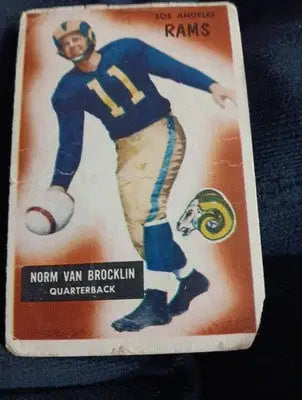 1955 Bowman - Norm Van Brocklin #32. LA Rams. Paper loss. Overall wear. GD-VG