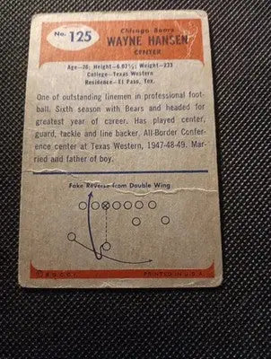 1955 Bowman - Wayne Hansen #125 (RC). Chicago Bears. Creased. VG - Football Card Single