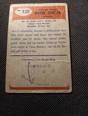 1955 Bowman - Wayne Hansen #125 (RC). Chicago Bears. Creased. VG - Football Card Single