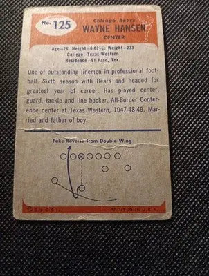 1955 Bowman - Wayne Hansen #125 (RC). Chicago Bears. Creased. VG - Football Card Single
