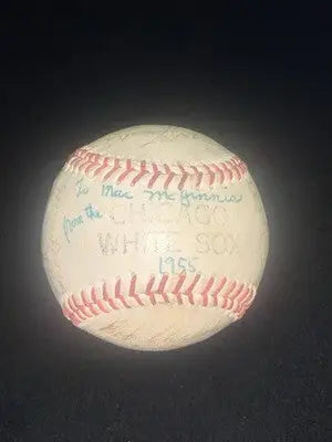 Autographed 1955 Chicago White Sox baseball featuring Nellie Fox and Kell Minoso