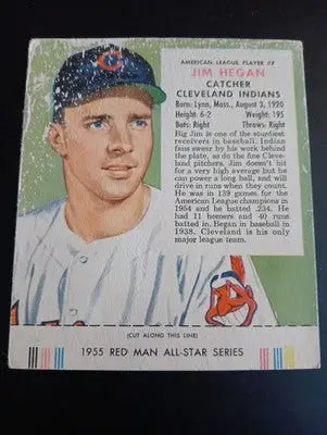 1955 Red Man Tobacco - AL #7 Jim Hegan. Cleveland. w/tab. surface damage. PR-GD