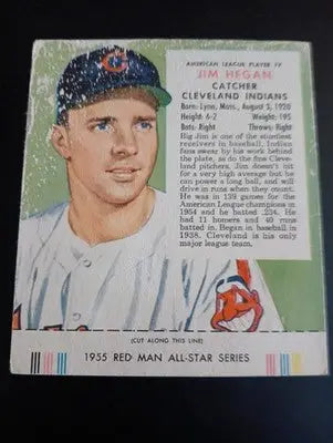 1955 Red Man Tobacco - AL #7 Jim Hegan. Cleveland. w/tab. surface damage. PR-GD