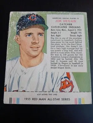1955 Red Man Tobacco - AL #7 Jim Hegan. Cleveland. w/tab. surface damage. PR-GD