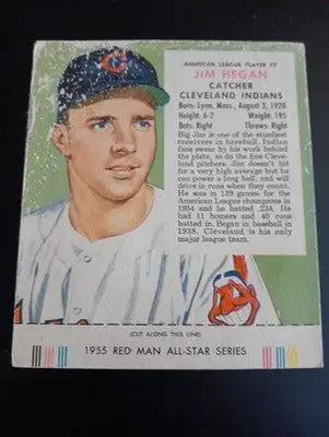 1955 Red Man Tobacco - AL #7 Jim Hegan. Cleveland. w/tab. surface damage. PR-GD