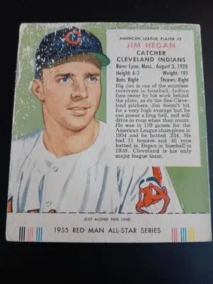 1955 Red Man Tobacco - AL #7 Jim Hegan. Cleveland. w/tab. surface damage. PR-GD