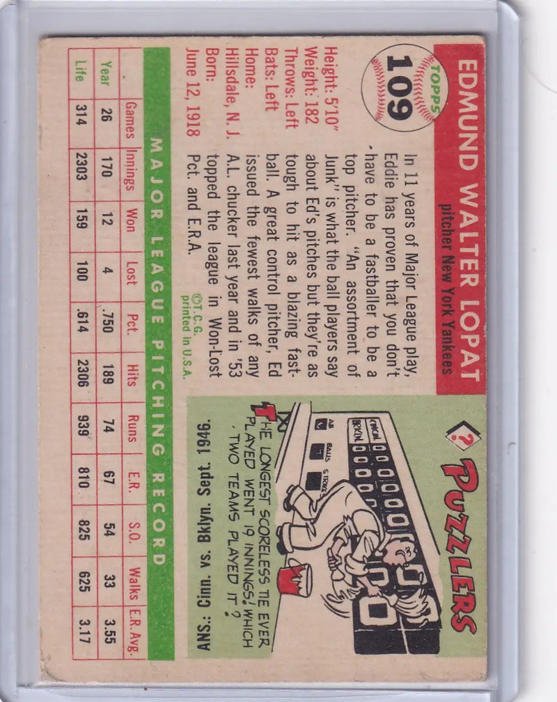 1955 Topps #109 Ed Lopat - New York Yankees
