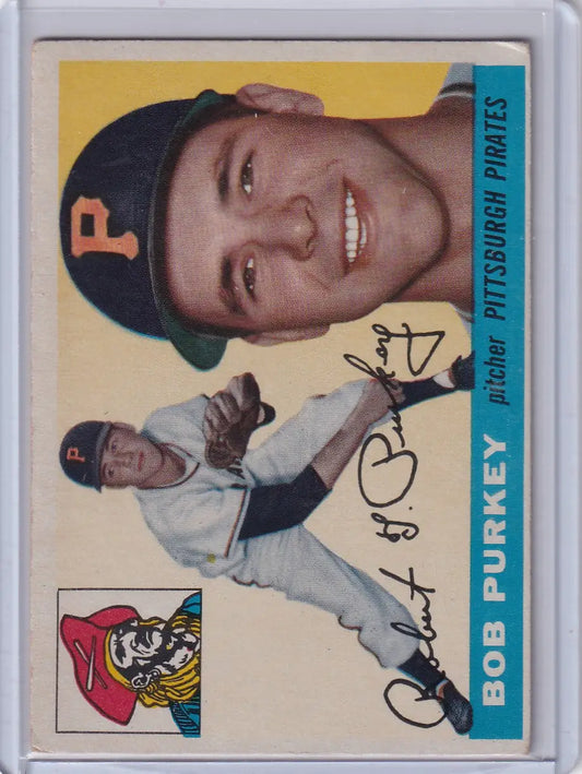 Vintage Bob Purkey baseball card from 1955 Topps featuring the Pittsburgh Pirates