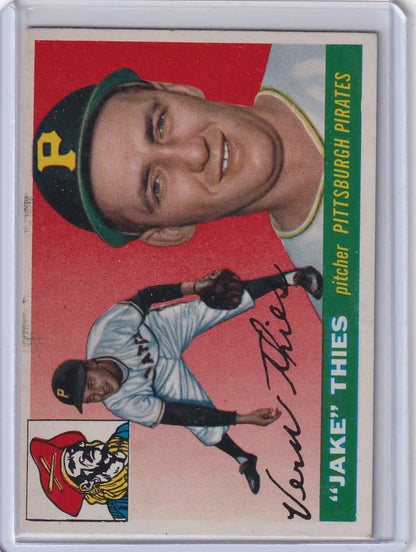 Vintage baseball card showcasing 1955 Topps #12 Vernon Jake Thies of the Pittsburgh Pirates
