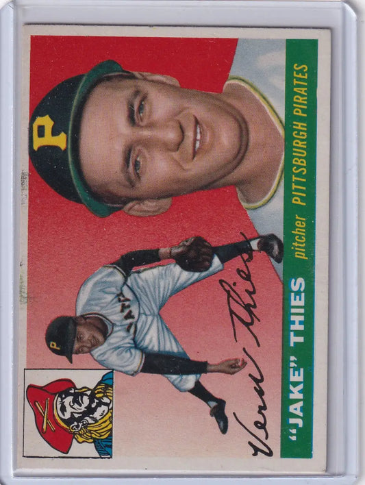 Vintage baseball card showcasing 1955 Topps #12 Vernon Jake Thies of the Pittsburgh Pirates
