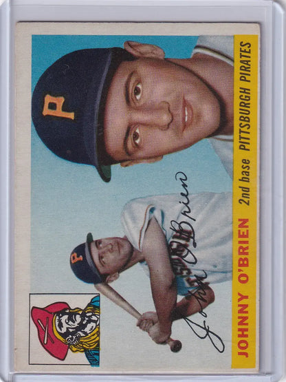 Vintage Johnny O’Brien baseball card from 1955 Topps featuring Pittsburgh Pirates player