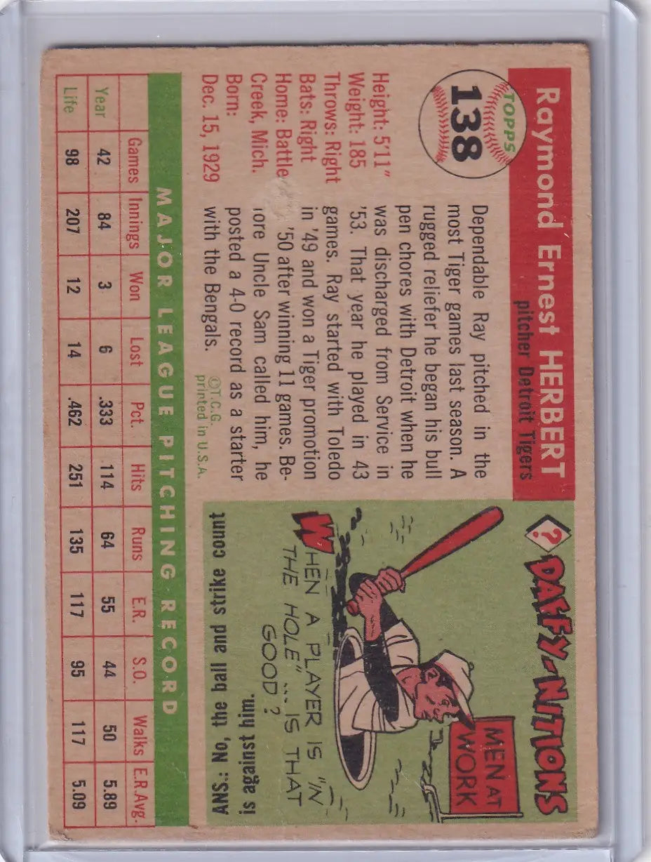 1955 Topps #138 Ray Herbert - Detroit Tigers