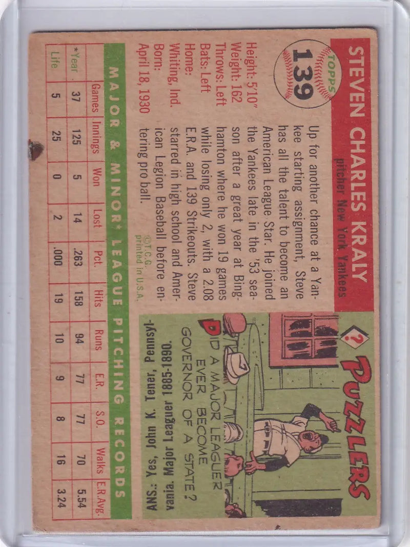 1955 Topps #139 Steve Kraly - New York Yankees