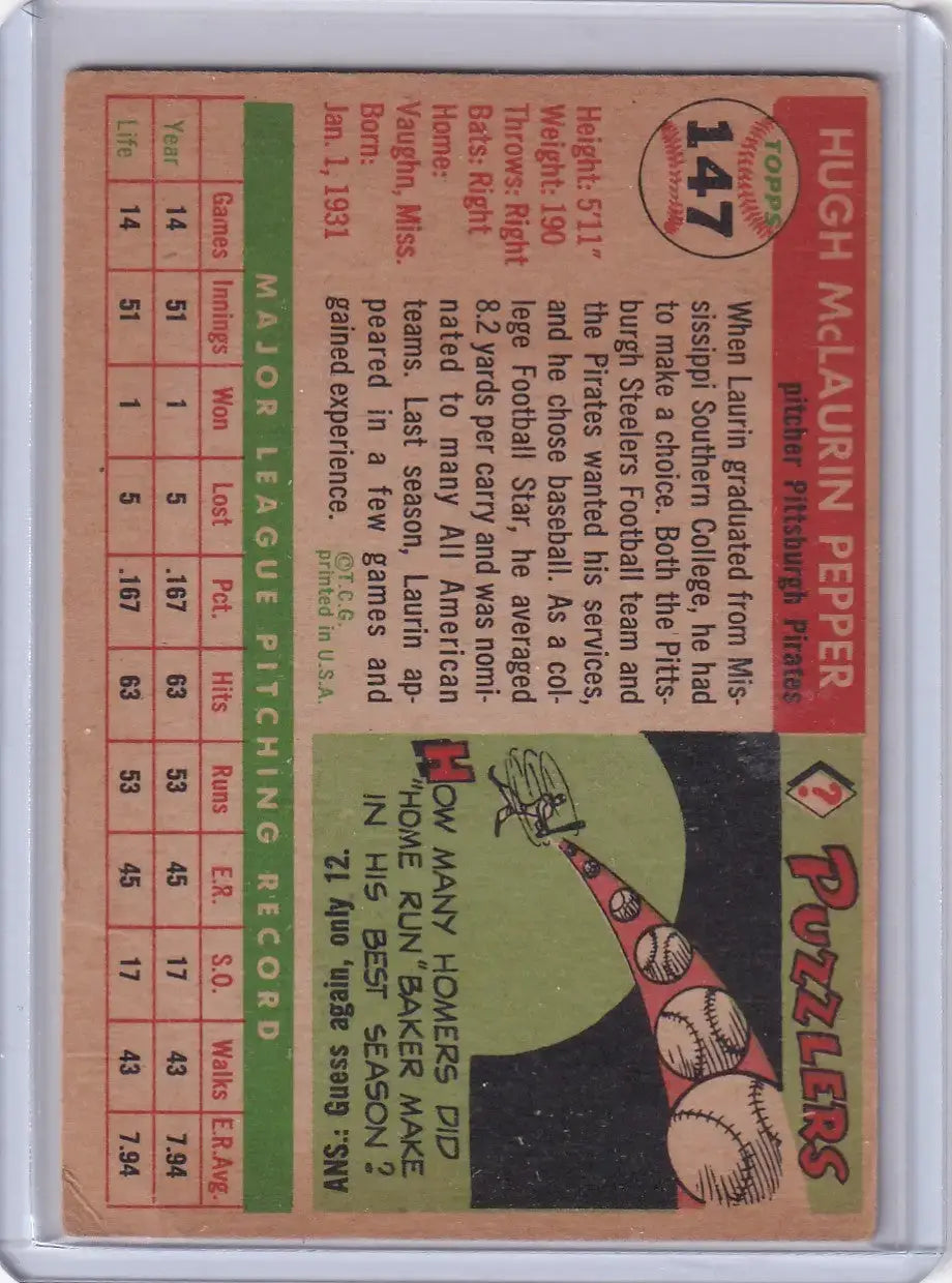 1955 Topps #147 Hugh Pepper - Pittsburgh Pirates