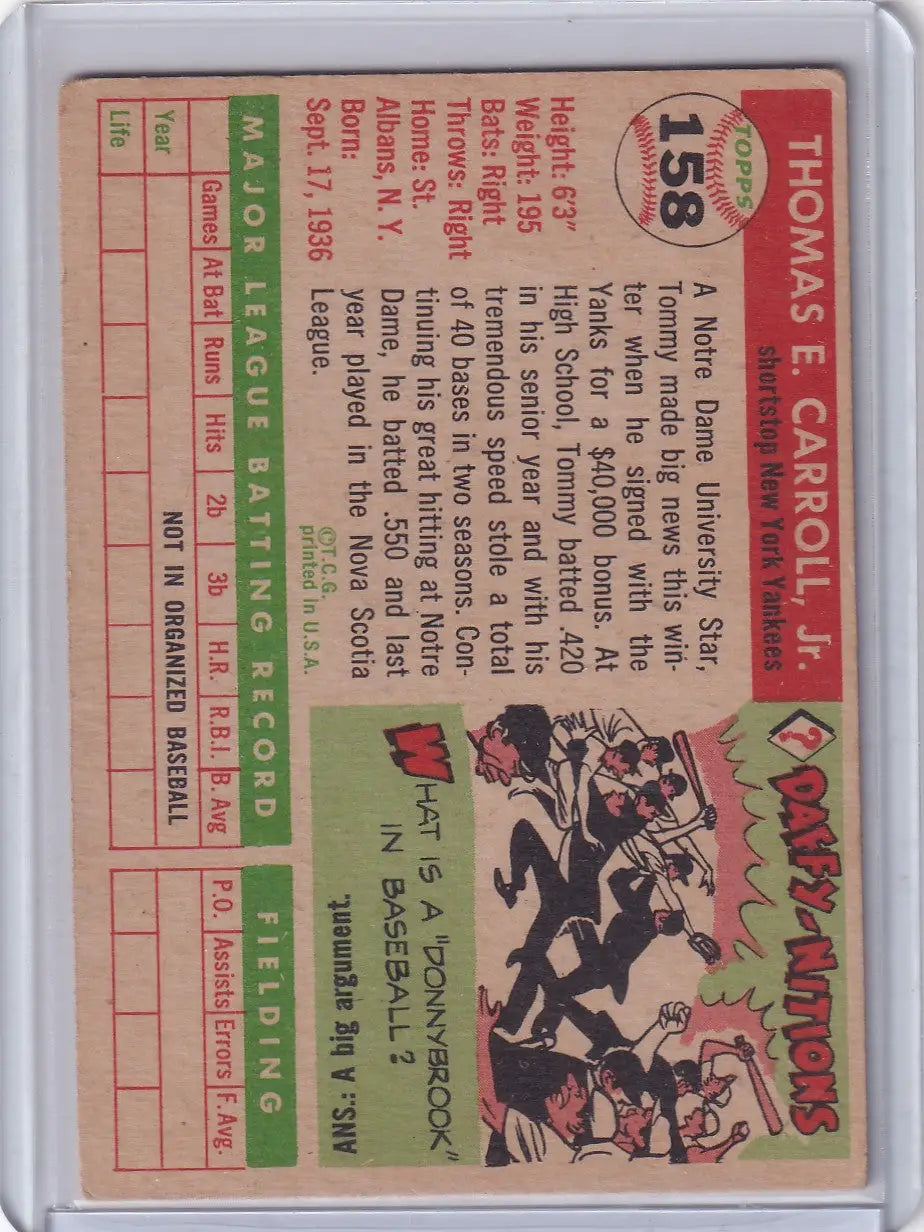1955 Topps #158 Tommy Carroll - New York Yankees